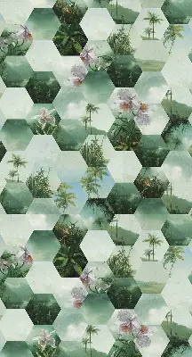 Estores de rolo para porta de varanda Hexágonos verdes