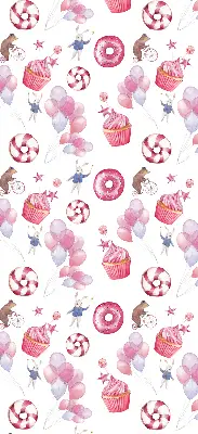 Estores de rolo interiores Balões cor-de-rosa, donuts e coelhinhos.