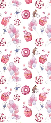 Estores de rolo interiores Balões cor-de-rosa, donuts e coelhinhos.