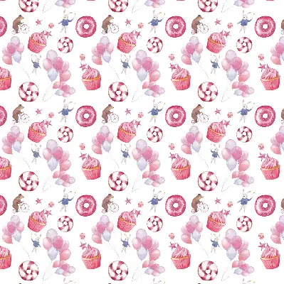 Estores de rolo interiores Balões cor-de-rosa, donuts e coelhinhos.