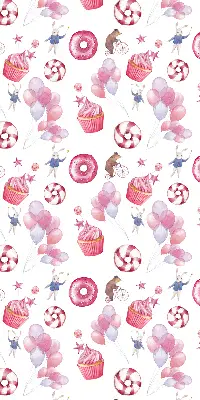 Estores de rolo interiores Balões cor-de-rosa, donuts e coelhinhos.