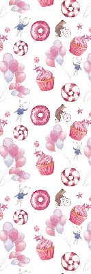 Estores de rolo interiores Balões cor-de-rosa, donuts e coelhinhos.
