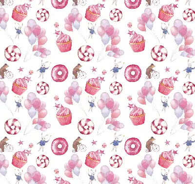 Estores de rolo interiores Balões cor-de-rosa, donuts e coelhinhos.