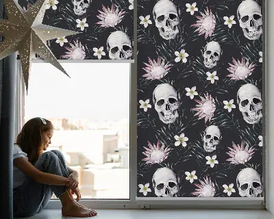 Estores de rolo para janela Crânios entre flores