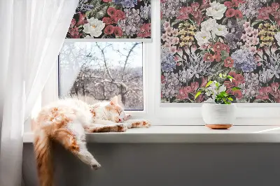 Estores de rolo em tecido Flores coloridas