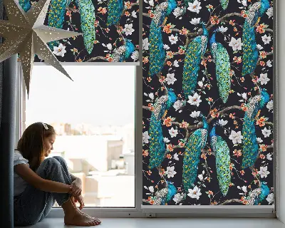 Estores de rolo para janela Pavão com flores