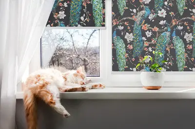 Estores de rolo para janela Pavão com flores