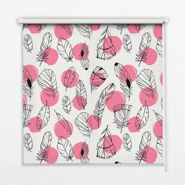Estores de rolo para janela Penas e bolinhas rosa