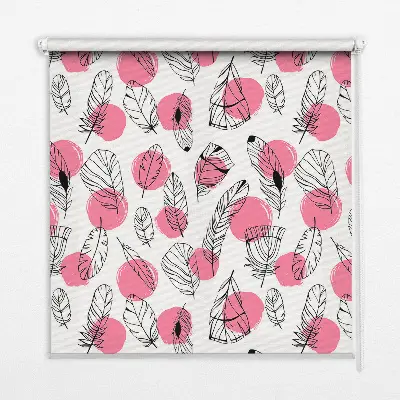 Estores de rolo para janela Penas e bolinhas rosa