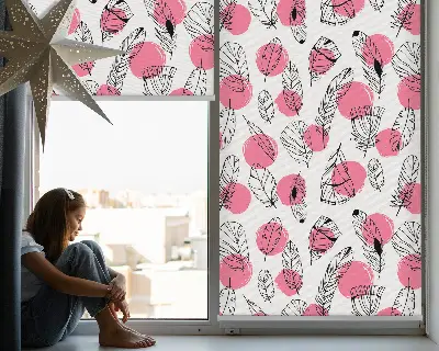 Estores de rolo para janela Penas e bolinhas rosa