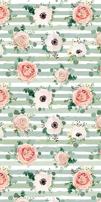 Estores de rolo interiores para janela Rosas sobre listras horizontais verdes