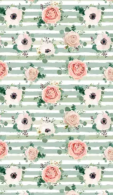 Estores de rolo interiores para janela Rosas sobre listras horizontais verdes