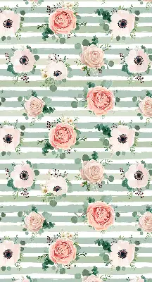 Estores de rolo interiores para janela Rosas sobre listras horizontais verdes