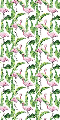 Estores de rolo para porta de varanda Flamingos junto às folhas