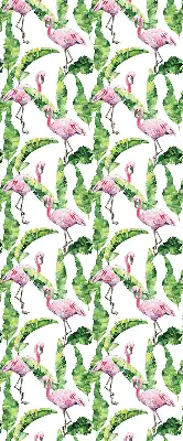 Estores de rolo para porta de varanda Flamingos junto às folhas