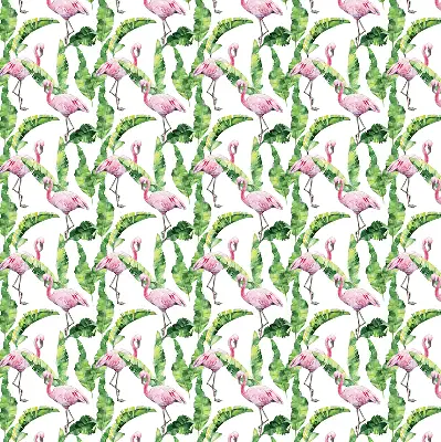 Estores de rolo para porta de varanda Flamingos junto às folhas