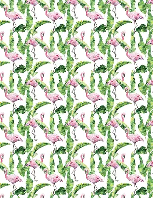 Estores de rolo para porta de varanda Flamingos junto às folhas