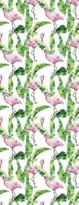 Estores de rolo para porta de varanda Flamingos junto às folhas