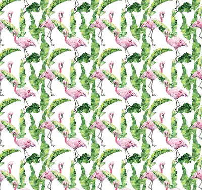 Estores de rolo para porta de varanda Flamingos junto às folhas