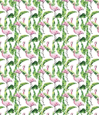 Estores de rolo para porta de varanda Flamingos junto às folhas