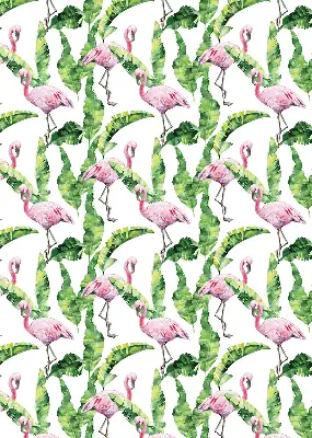Estores de rolo para porta de varanda Flamingos junto às folhas