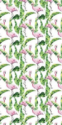 Estores de rolo para porta de varanda Flamingos junto às folhas