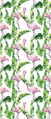Estores de rolo para porta de varanda Flamingos junto às folhas
