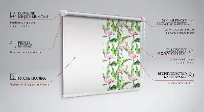 Estores de rolo para porta de varanda Flamingos junto às folhas