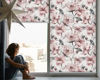 Estores de rolo interiores para janela Flores cor-de-rosa
