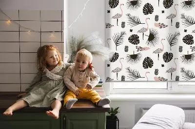 Estores de rolo interiores para janela Flamingos e folhas