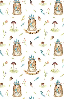 Estores de rolo interiores para janela Ursos de pelúcia e plantas