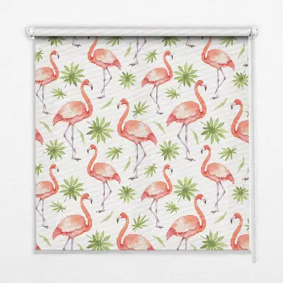Estores de rolo em tecido Flamingo e folhas