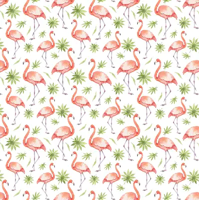 Estores de rolo em tecido Flamingo e folhas