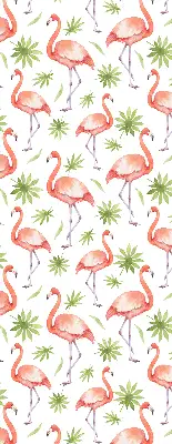 Estores de rolo em tecido Flamingo e folhas
