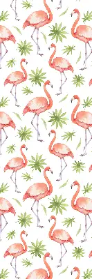 Estores de rolo em tecido Flamingo e folhas