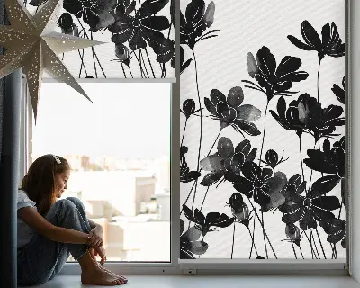 Estores de rolo para janela flores pretas