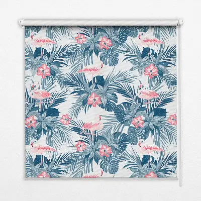 Estores de rolo para porta de varanda Plantas tropicais e flamingos