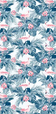 Estores de rolo para porta de varanda Plantas tropicais e flamingos