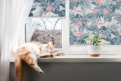 Estores de rolo para porta de varanda Plantas tropicais e flamingos