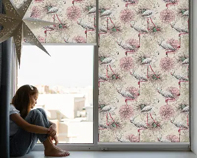 Estores de rolo para janela flamingos brancos