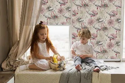 Estores de rolo para janela flamingos brancos