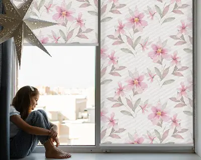 Estores de rolo interiores para janela Flores cor-de-rosa