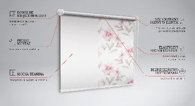 Estores de rolo interiores para janela Flores cor-de-rosa