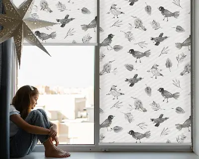Estores de rolo interiores Pássaros e folhas desenhados