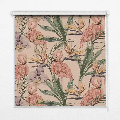 Estores de rolo interiores para janela Flamingos e flores