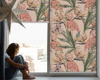 Estores de rolo interiores para janela Flamingos e flores