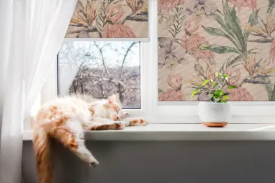 Estores de rolo interiores para janela Flamingos e flores