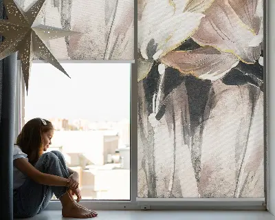Estores de rolo interiores para janela flores pintadas