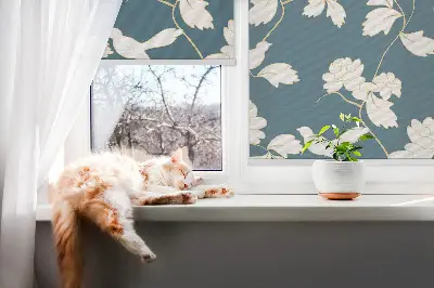 Estores de rolo interiores para janela Pássaros brancos em flores brancas