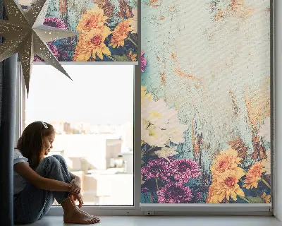 Estores de rolo para porta de varanda Flores em um fundo azul